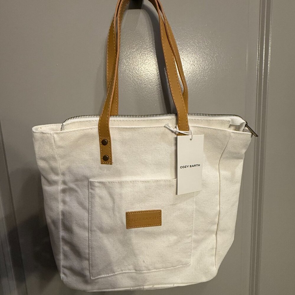 Cozy Earth Tote Bag Womens White Canvas Top Handle Shoulder Strap Travel Outdoor